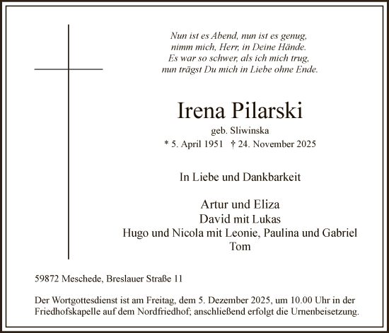 Traueranzeige von Irena Pilarski von HASK