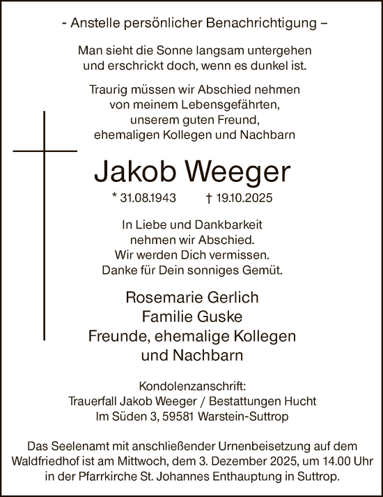 Traueranzeige von Jakob Weeger von HASO