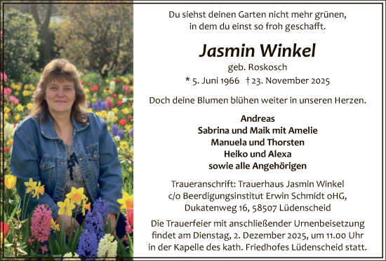 Traueranzeige von Jasmin Winkel von HALN