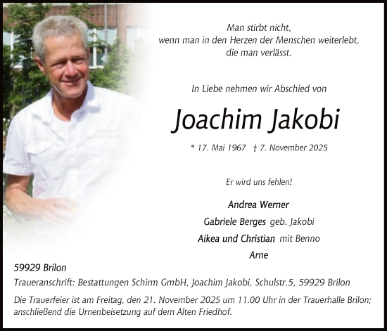 Traueranzeige von Joachim Jakobi von HASK