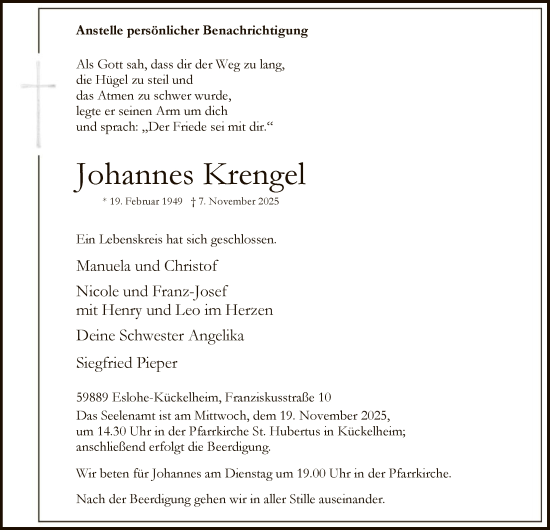Traueranzeige von Johannes Krengel von HASK