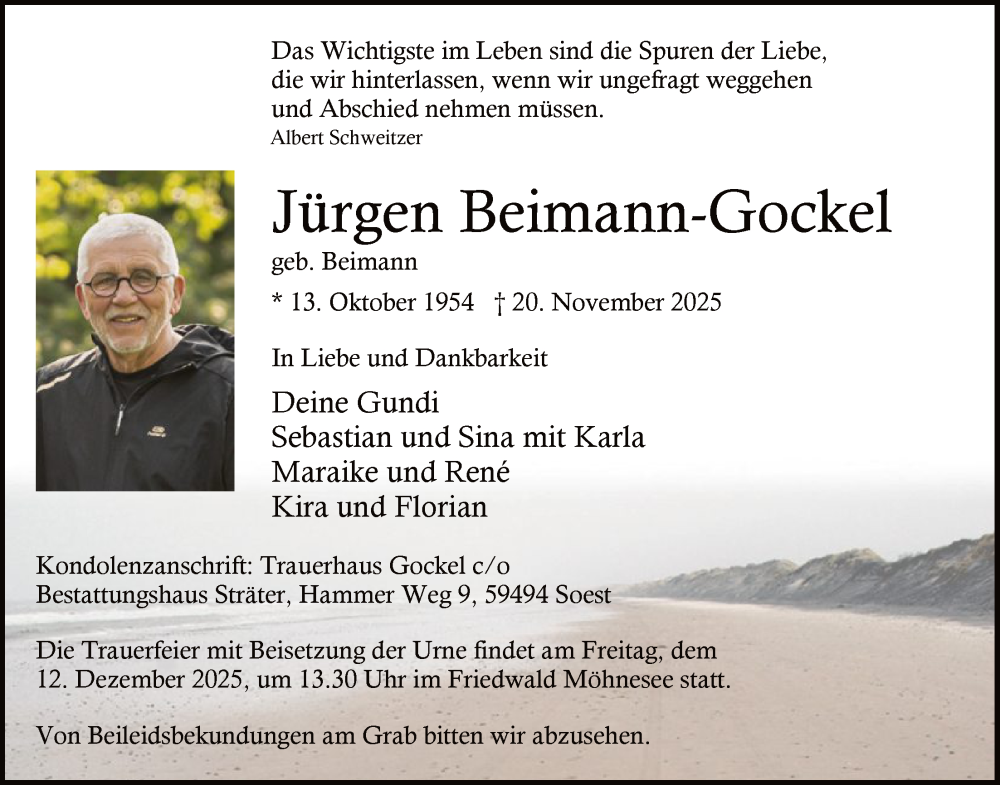  Traueranzeige für Jürgen Beimann-Gockel vom 29.11.2025 aus HASO