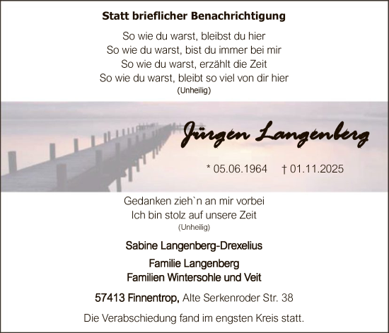 Traueranzeige von Jürgen Langenberg von HASK