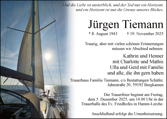 Traueranzeige von Jürgen Tiemann von HAWA