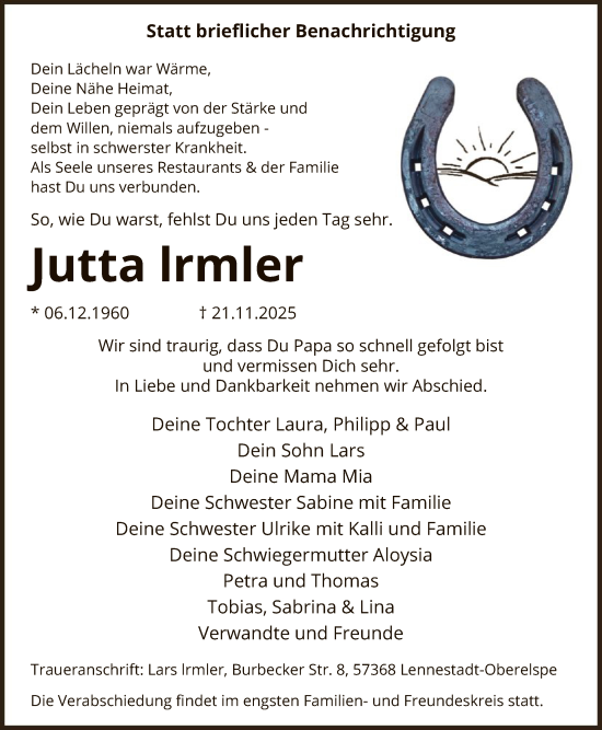 Traueranzeige von Jutta Irmler von HASK