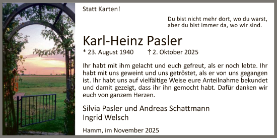 Traueranzeige von Karl-Heinz Pasler von HAWA