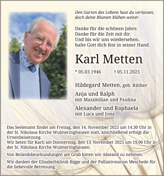 Traueranzeige von Karl Metten von HASK