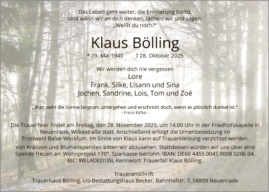 Traueranzeige von Klaus Bölling von HALN