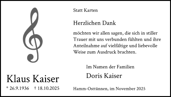 Traueranzeige von Klaus Kaiser von HAWA