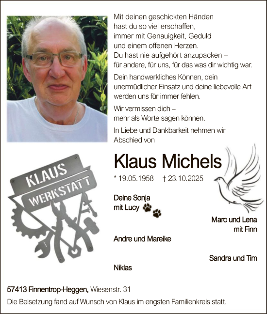 Traueranzeige von Klaus Michels von HASK