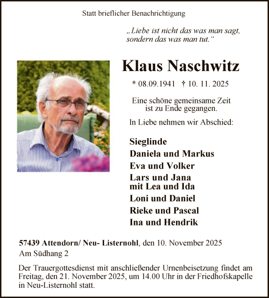 Traueranzeige von Klaus Naschwitz von HASK