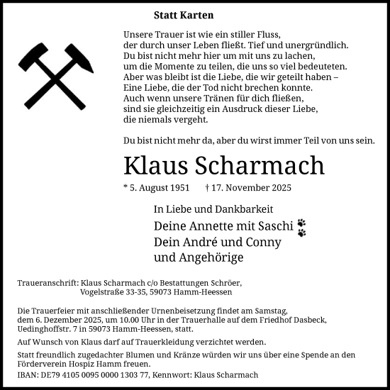 Traueranzeige von Klaus Scharmach von HAWA