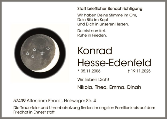 Traueranzeige von Konrad Hesse-Edenfeld von HASK