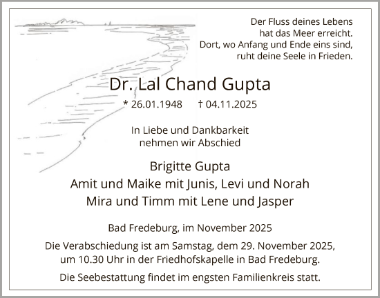 Traueranzeige von Lal Chand Gupta von HASK