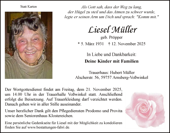 Traueranzeige von Liesel Müller von HASK