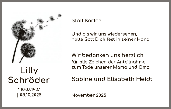 Traueranzeige von Lilly Schröder von HASK