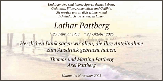 Traueranzeige von Lothar Pattberg von HAWA
