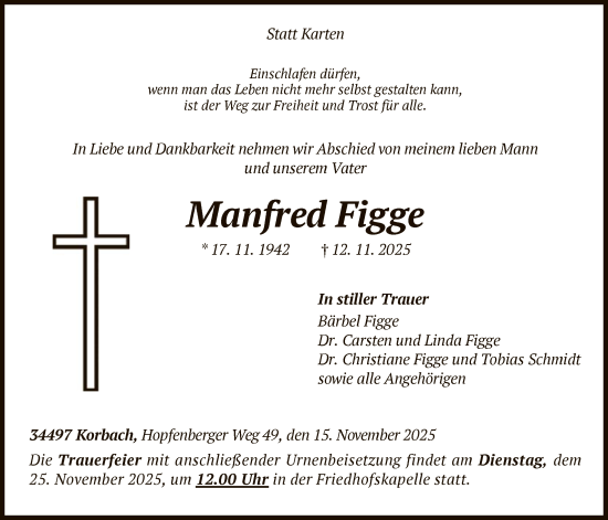 Traueranzeige von Manfred Figge von HASK