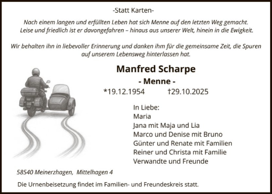 Traueranzeige von Manfred Scharpe von HALN