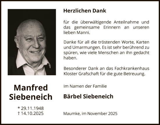 Traueranzeige von Manfred Siebeneich von HASK