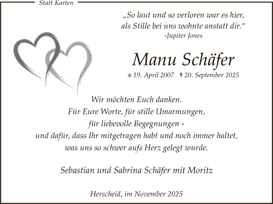 Traueranzeige von Manu Schäfer von HALN