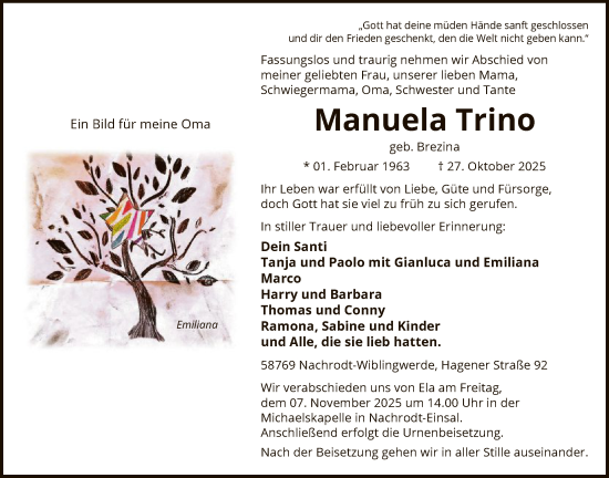 Traueranzeige von Manuela Trino von HALN
