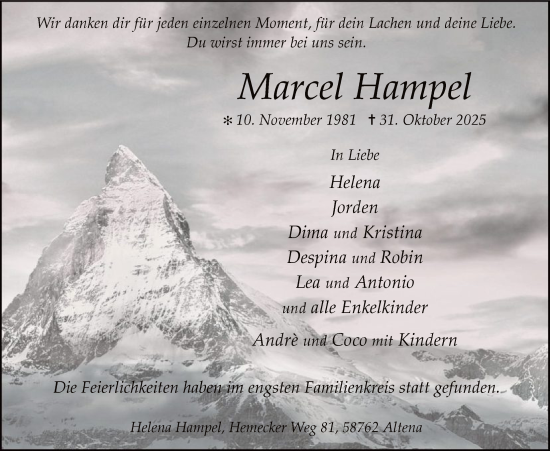 Traueranzeige von Marcel Hampel von HALN