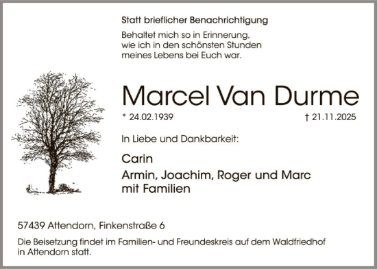 Traueranzeige von Marcel Van Durme von HASK