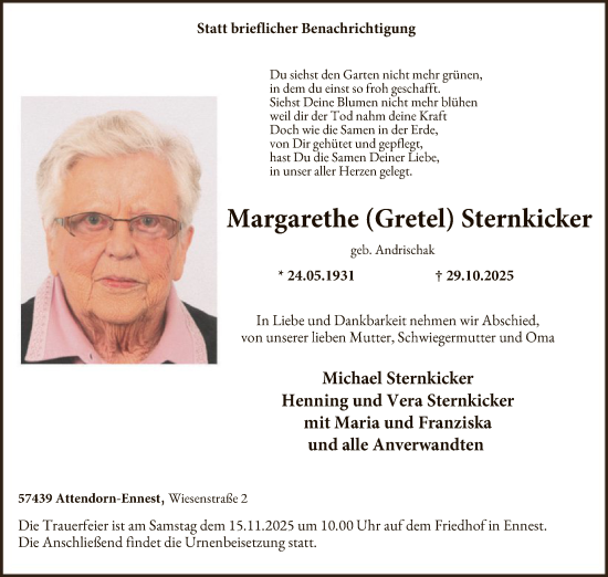 Traueranzeige von Margarethe Sternkicker von HASK