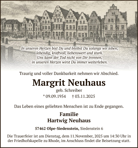 Traueranzeige von Margrit Neuhaus von HASK