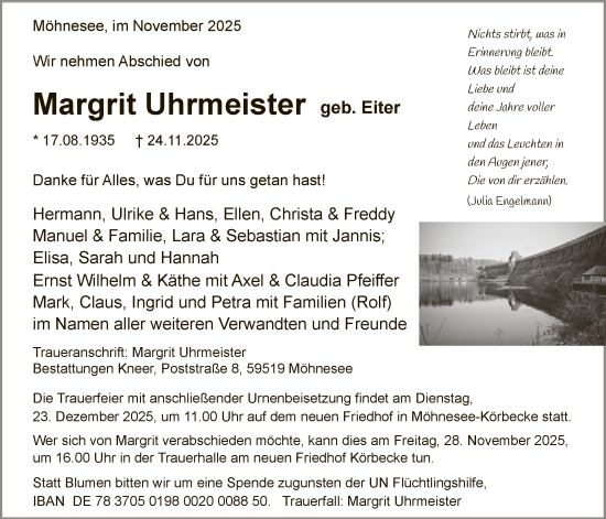 Traueranzeige von Margrit Uhrmeister von HASO