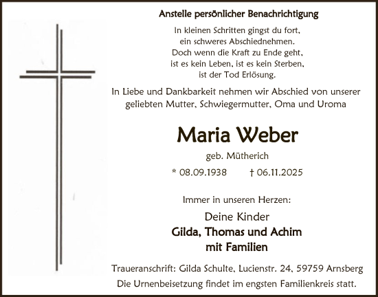 Traueranzeige von Maria Weber von HASK