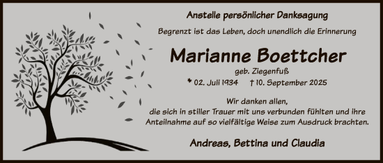 Traueranzeige von Marianne Boettcher von HASK