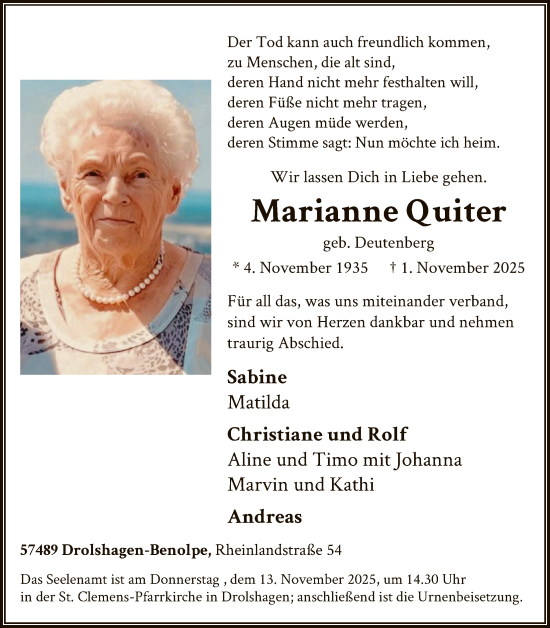 Traueranzeige von Marianne Quiter von HASK