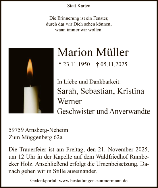 Traueranzeige von Marion Müller von HASK