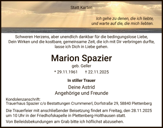 Traueranzeige von Marion Spazier von HALN