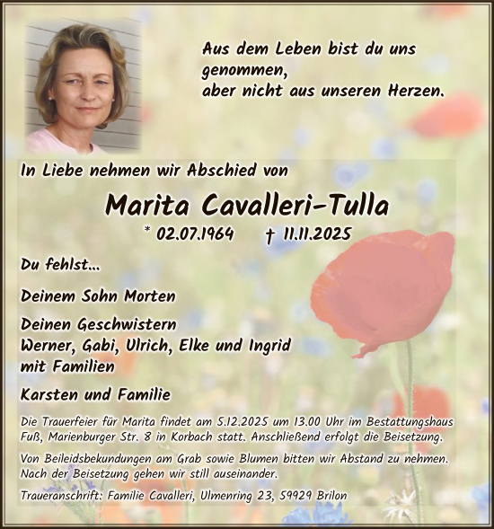 Traueranzeige von Marita Cavalleri-Tulla von HASK