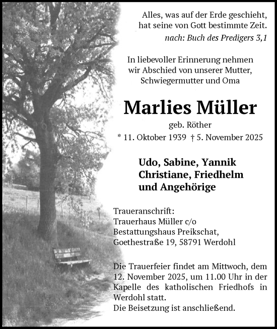 Traueranzeige von Marlies Müller von HALN