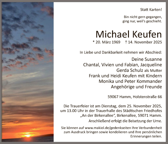 Traueranzeige von Michael Keufen von HAWA