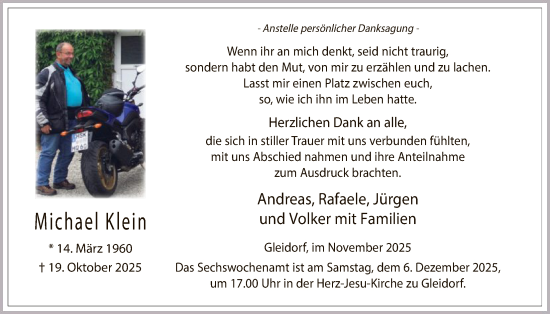Traueranzeige von Michael Klein von HASK