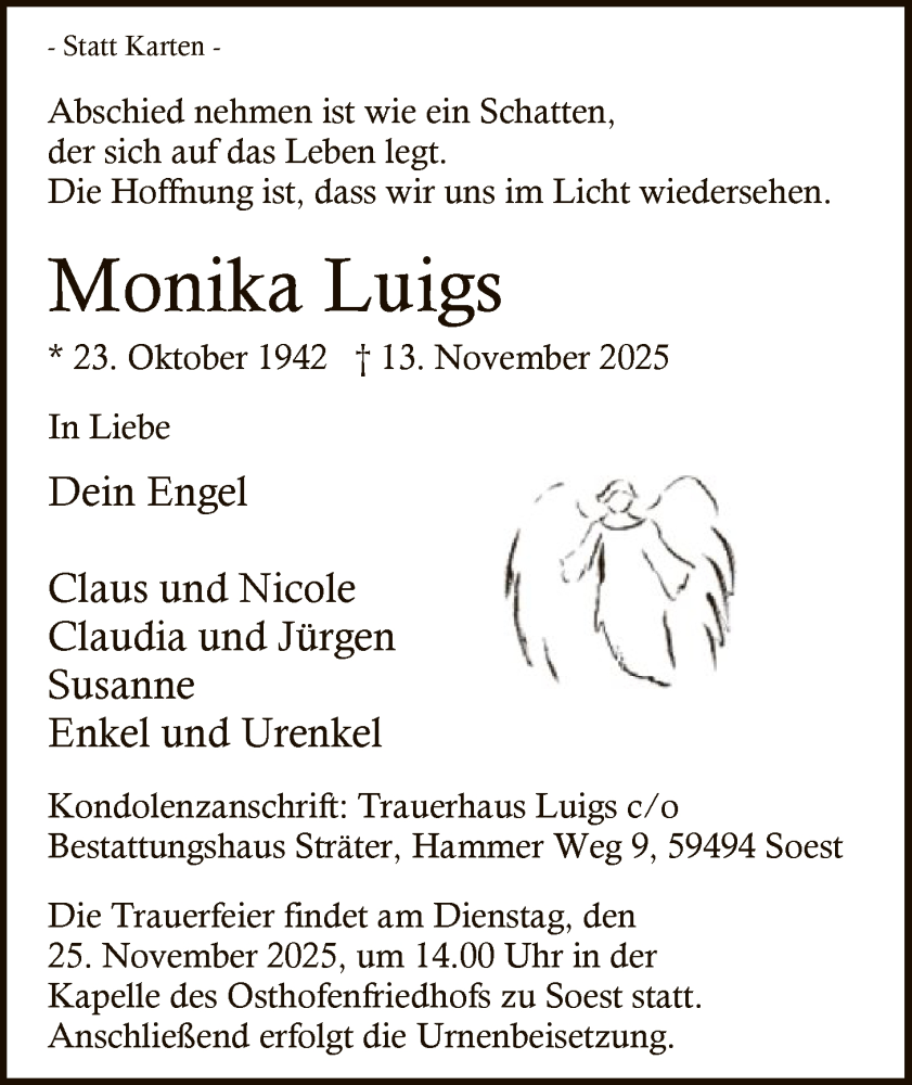  Traueranzeige für Monika Luigs vom 22.11.2025 aus HASO