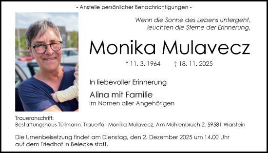 Traueranzeige von Monika Mulavecz von HASO