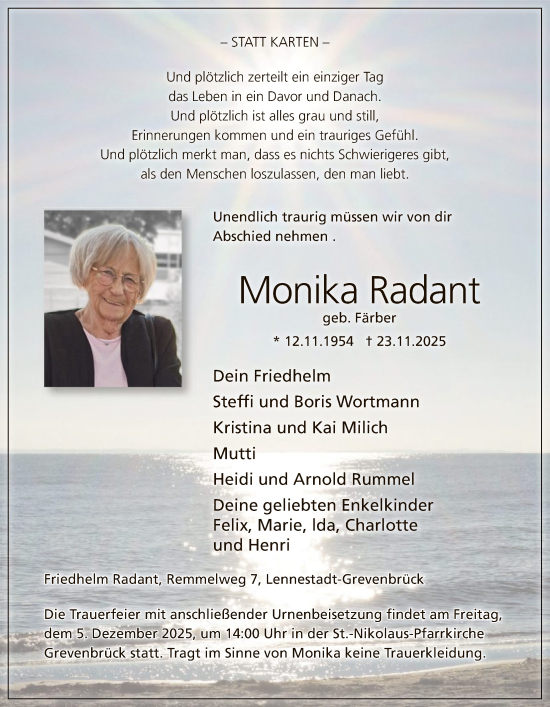 Traueranzeige von Monika Radant von HASK