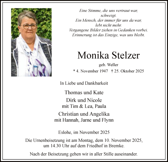 Traueranzeige von Monika Stelzer von HASK