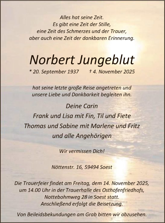 Traueranzeige von Norbert Jungeblut von HASO