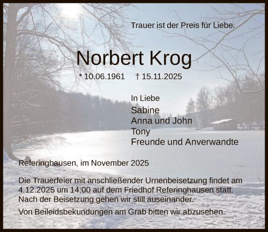 Traueranzeige von Norbert Krog von HASK
