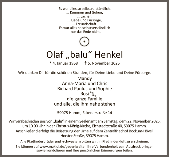 Traueranzeige von Olaf Henkel von HAWA