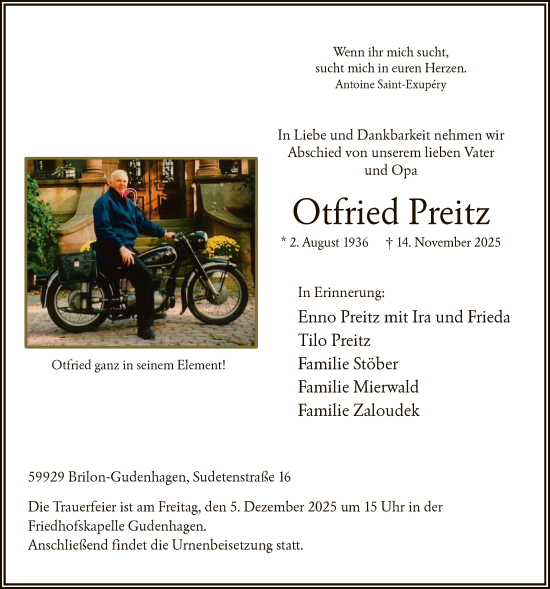 Traueranzeige von Otfried Preitz von HASK