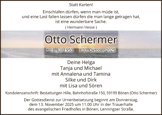 Traueranzeige von Otto Schermer von HAWA