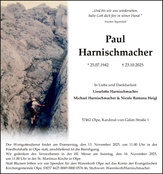 Traueranzeige von Paul Harnischmacher von HASK